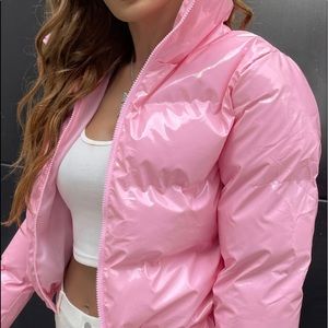 Plain Pink Puffer Outerwear
